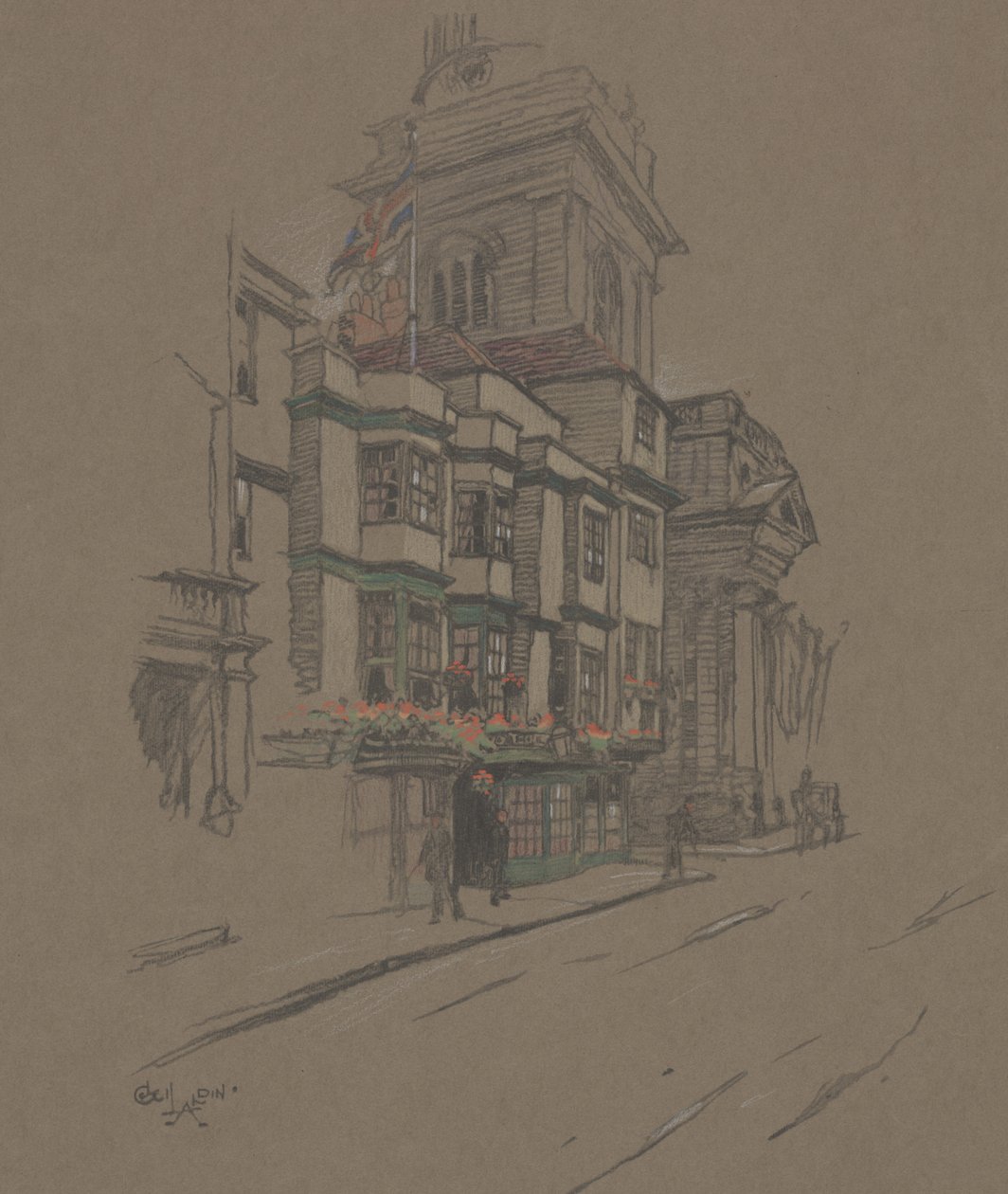 Nimetön (käsinvärinen litho) tekijältä Cecil Charles Windsor Aldin