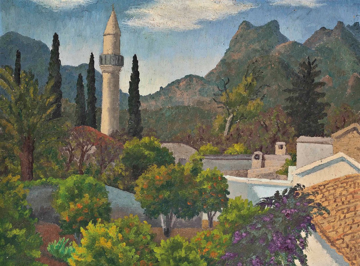 Turkkilainen kylä moskeijalla, Kypros tekijältä Cedric Morris