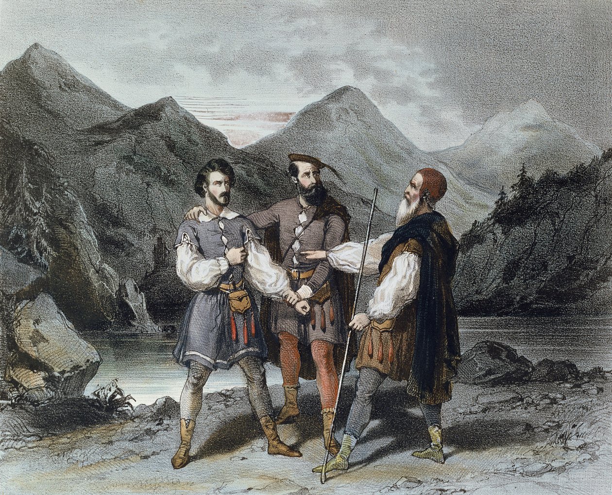 Kolmen kantonin vala, kuvitus Gioacchino Rossinin (1792-1868) oopperaan William Tell, 1800-luku. tekijältä Celestin Deshayes