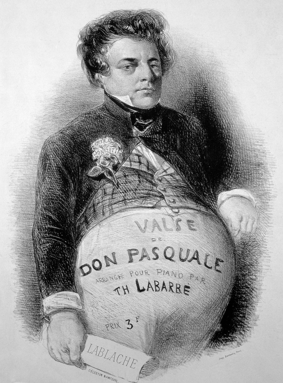 LABLACHE, Luigi (1794-1858) italialainen basso Donizettin Don Pasqualen roolissa tekijältä Celestin Francois (after) Nanteuil
