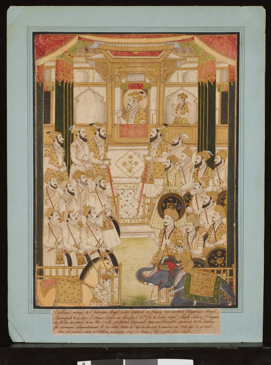 Mogulien keisari Aurangzebin Durbar, noin 1675-1725 (guassi ja kultapaperi). tekijältä Central Indian School