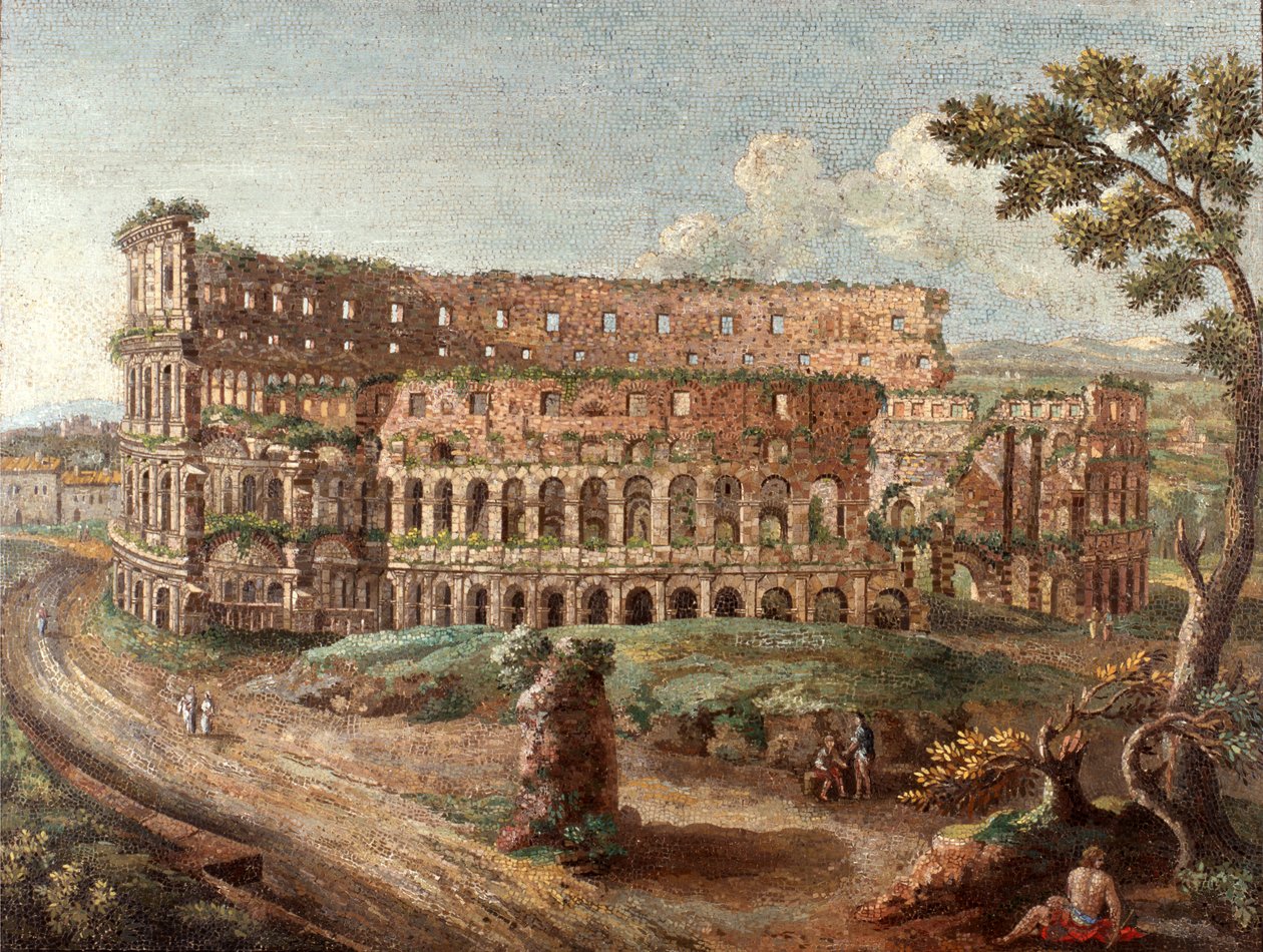 Toinen parista roomalaisesta mikromosaiikkikuvasta "Colosseum", noin 1774-75 (mosaiikki). tekijältä Cesare Aguatti