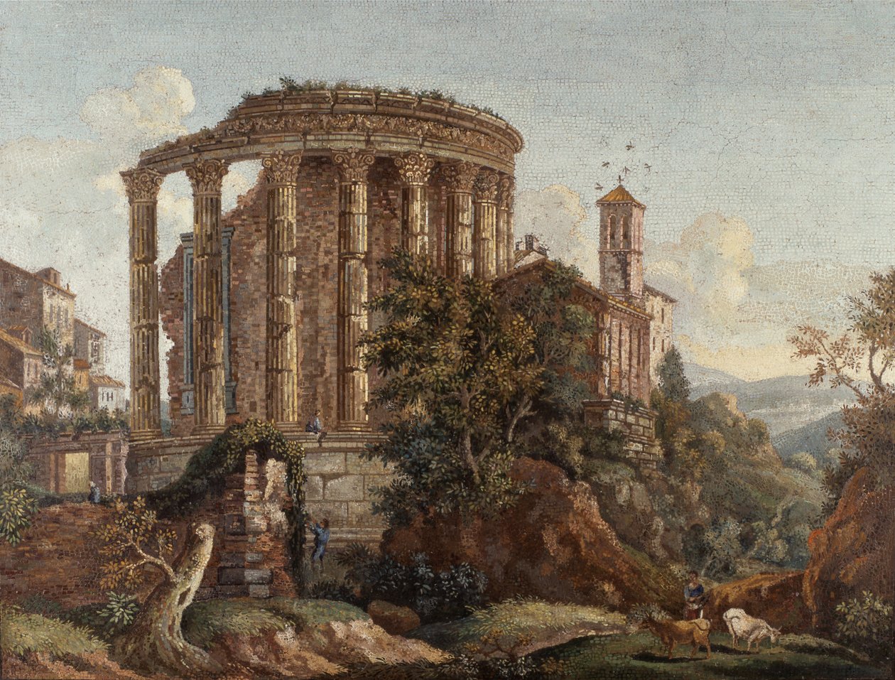 Toinen parista roomalaisesta mikromosaiikkikuvasta "Vestan temppeli", noin 1774-75 (mosaiikki). tekijältä Cesare Aguatti