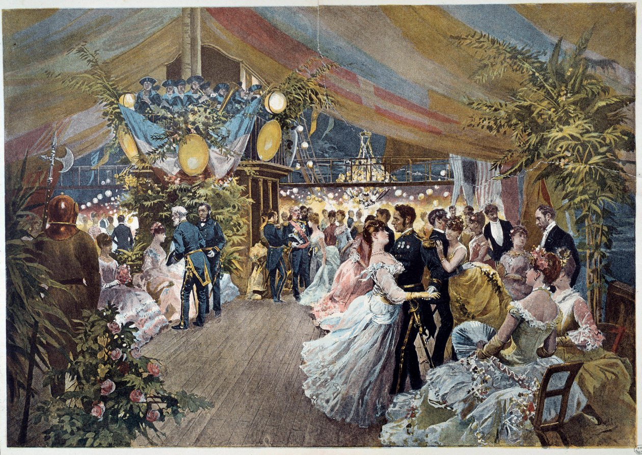 Pallo laivalla Kuvitus Cesare Detti (1847-1914) 1800-luvun Pariisi, Musee Carnavalet tekijältä Cesare Auguste Detti