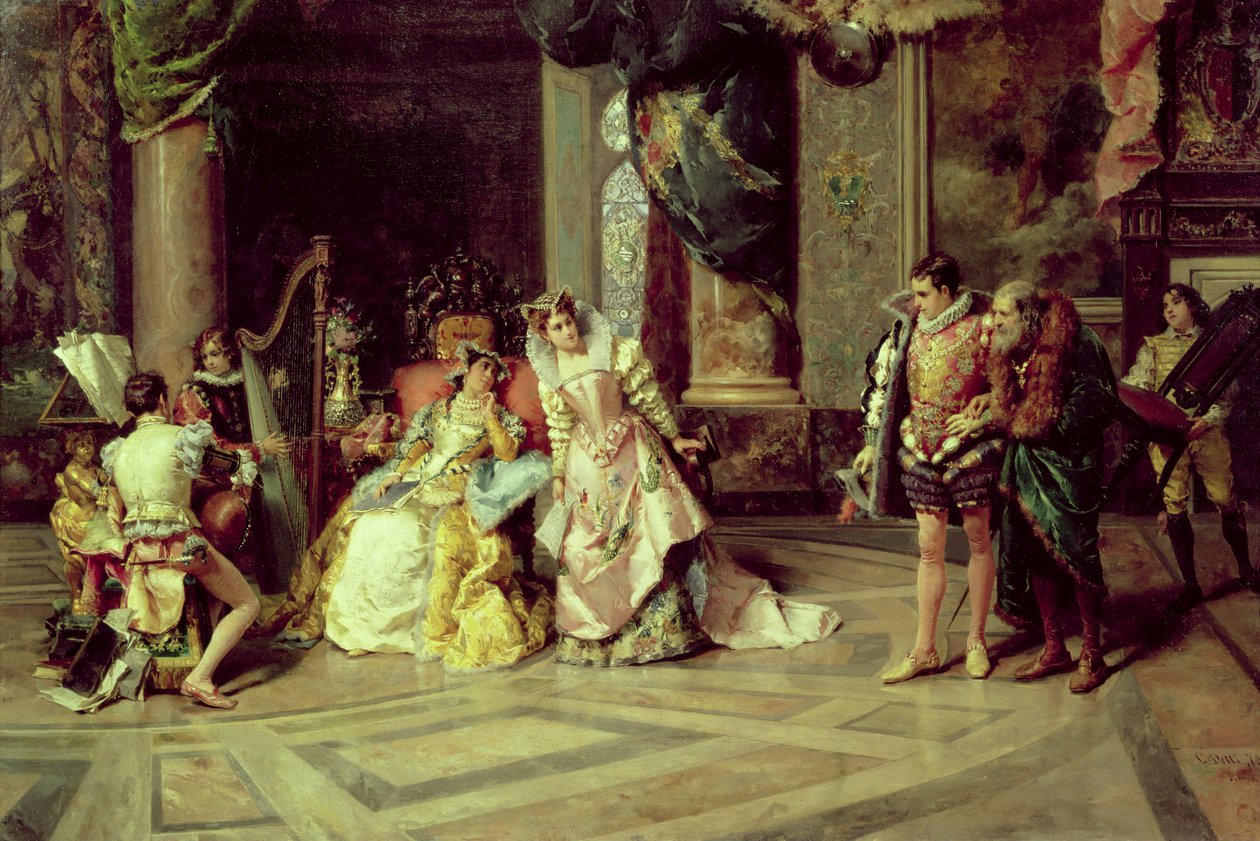 Galileo Isabellan hovissa, 1878 tekijältä Cesare Auguste Detti