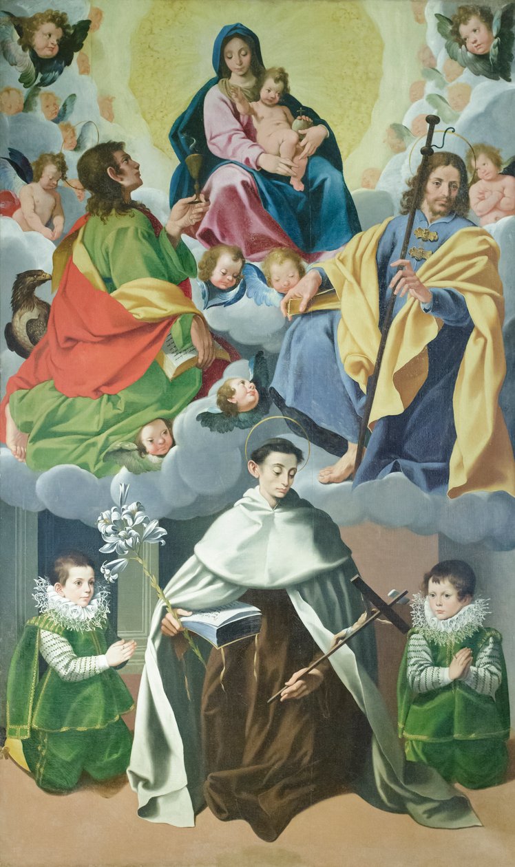 Neitsyt lapsen ja Jaakobin lapsen kanssa, Johannes majuri, Alberto degli Abati ja kaksi Panicin talon lasta, noin 1595-1598 (öljy kankaalle). tekijältä Cesare & Conti Vincenzo Conti