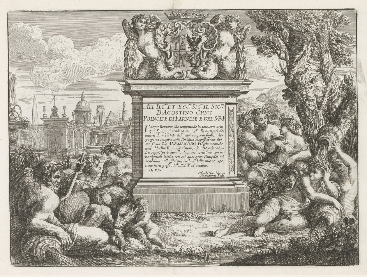 Agostino Chigin omistautuminen ja ase sekä näkymä Roomaan Fontane di Roma (sarjan nimi) Fountains of Rome (sarjan nimi) tekijältä Cesare Fantetti