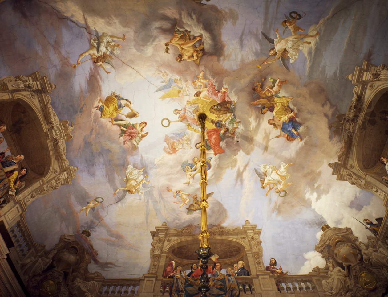 Allegoria Italiasta, fresko Cesare Mariani (1826-1901), katto, Hall of Majority, Palazzo delle Finanze (rahoituspalatsi), Rooma. Italia tekijältä Cesare Mariani