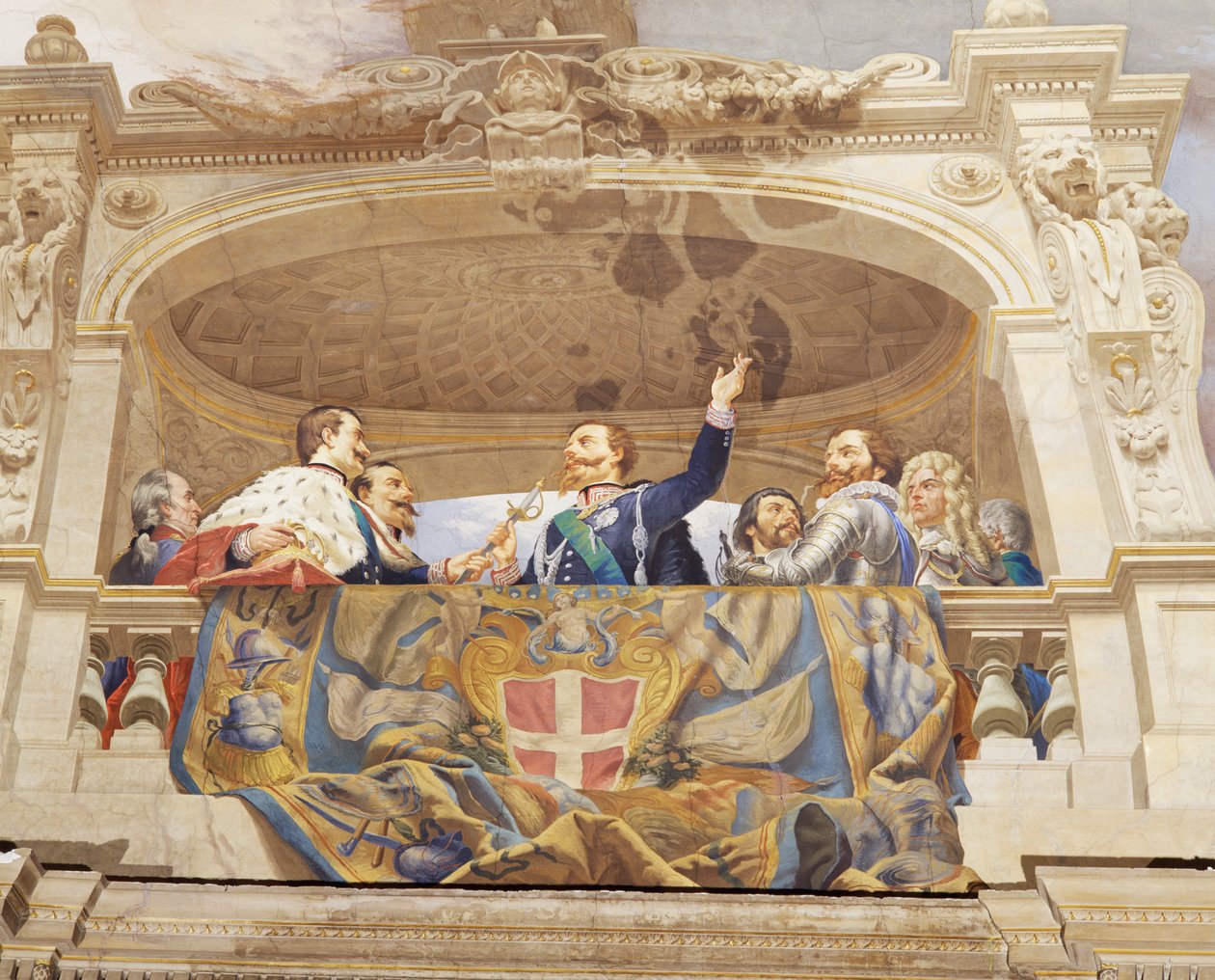 Yksityiskohta Italian allegoriasta, Cesare Marianin (1826-1901) fresko, katto, Hall of Majority, Palazzo delle Finanze (rahoituspalatsi), Rooma. Italia tekijältä Cesare Mariani