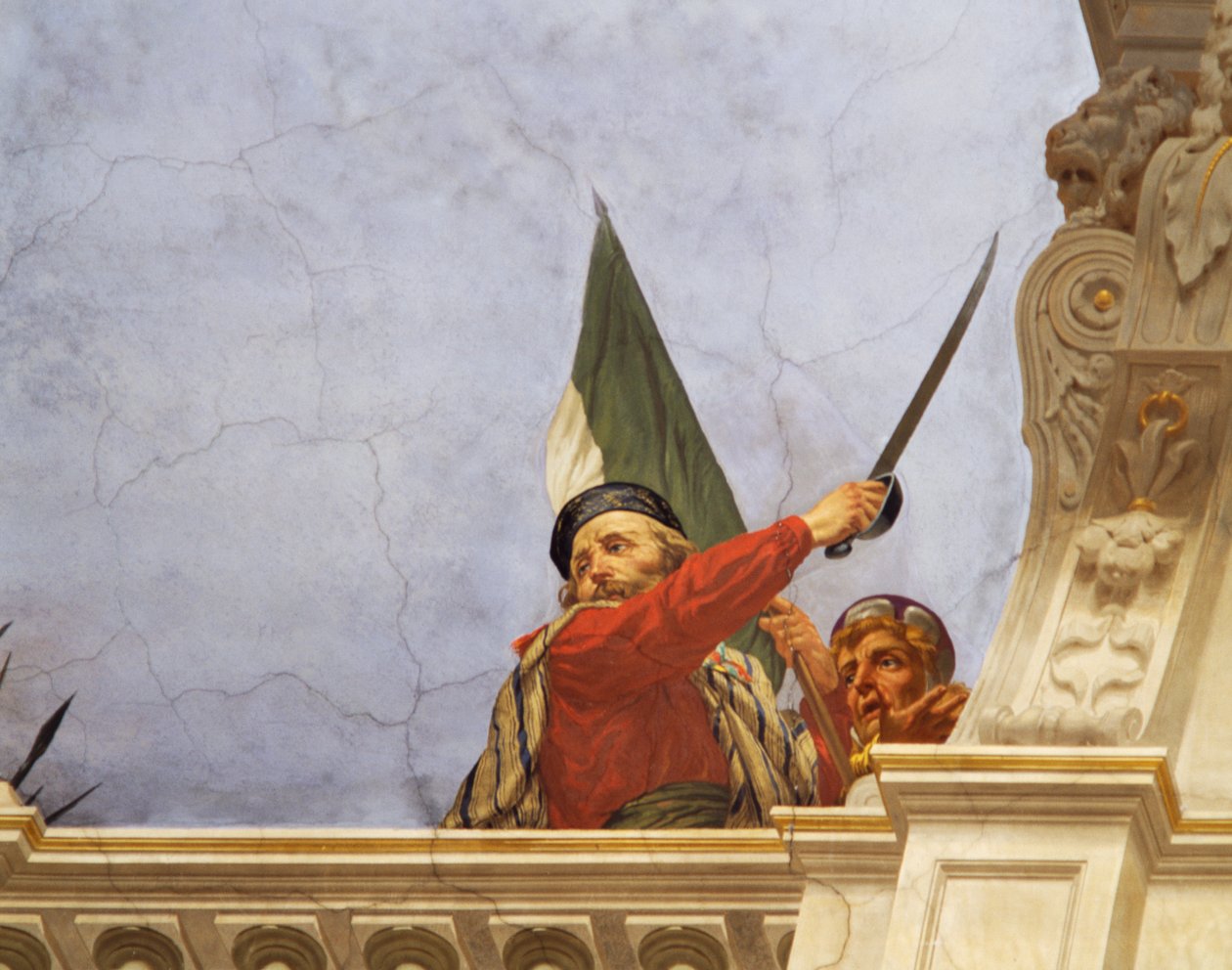 Yksityiskohta Italian allegoriasta, Cesare Marianin (1826-1901) fresko, katto, Hall of Majority, Palazzo delle Finanze (rahoituspalatsi), Rooma. Italia tekijältä Cesare Mariani