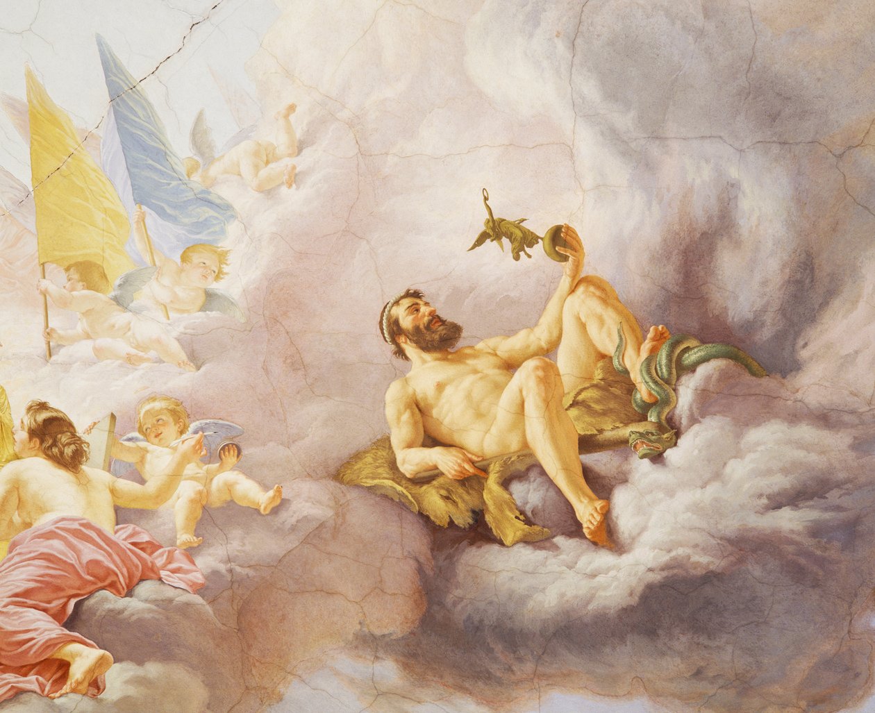 Yksityiskohta Italian allegoriasta, Cesare Marianin (1826-1901) fresko, katto, Hall of Majority, Palazzo delle Finanze (rahoituspalatsi), Rooma. Italia tekijältä Cesare Mariani
