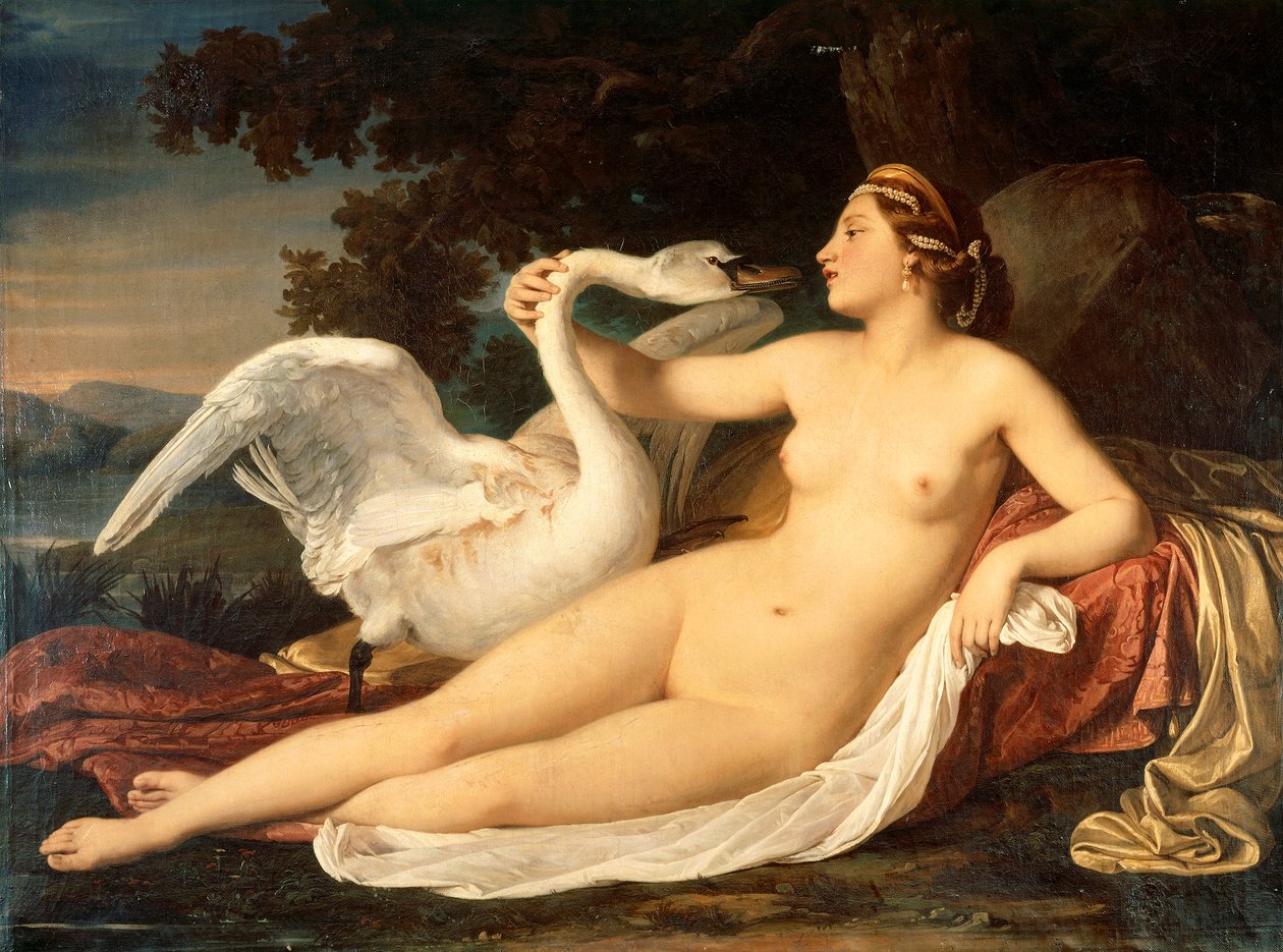 Leda ja joutsen, kirjoittanut Cesare Mussini (1804-1879) tekijältä Cesare Mussini