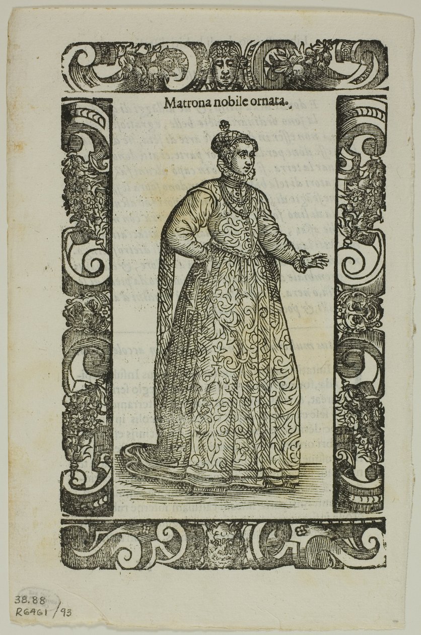 Lehti teoksesta Habiti antichi e moderni, levy 93 teoksesta Woodcuts from Books of the XVI Century. tekijältä Cesare Vecellio