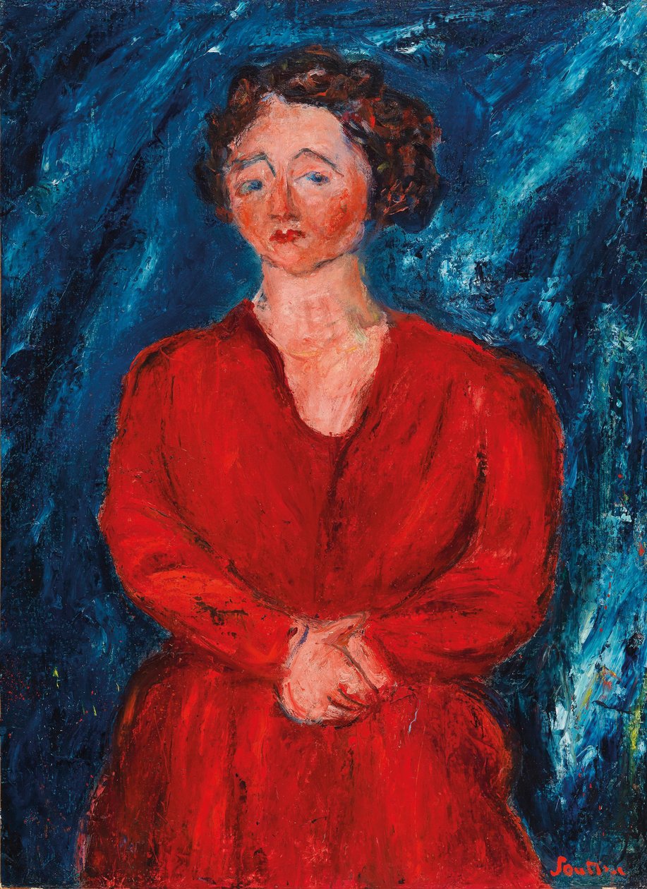 Nainen punaisessa sinisellä pohjalla, noin 1928. tekijältä Chaim Soutine