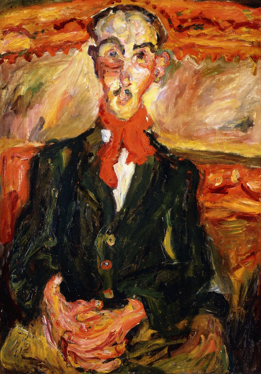Mies punaisessa huivissa; Mies punaisessa huivissa, n. 1921 tekijältä Chaim Soutine