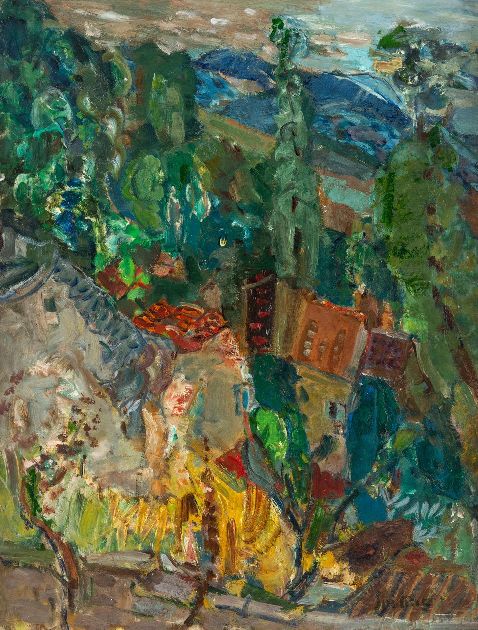 Kaupunkikuva sypressipuilla, Etelä-Ranska, 1920-1930-luvut. tekijältä Chaim Soutine