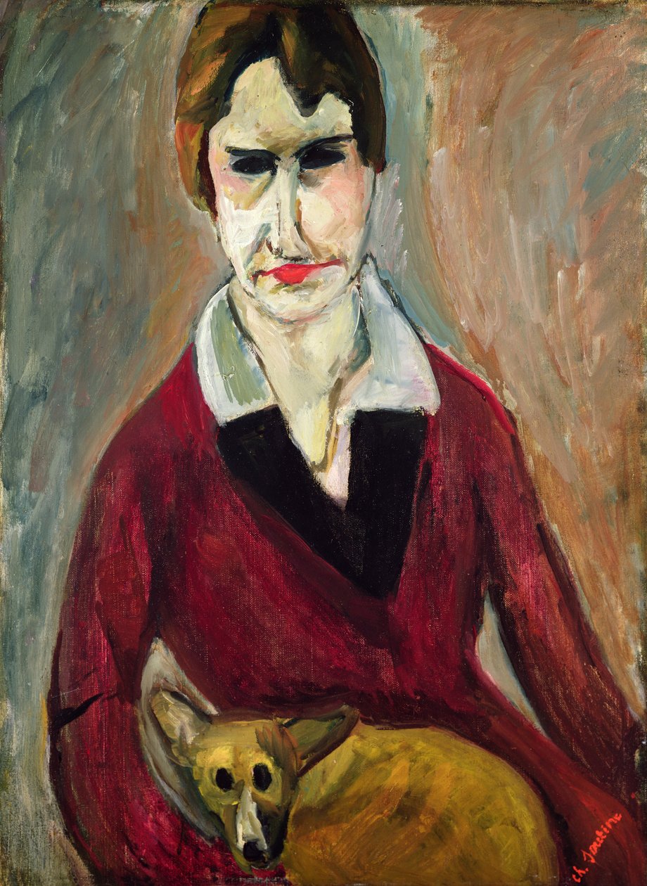 Nainen koiran kanssa, n. 1917-1918 (öljy kankaalle) tekijältä Chaim Soutine