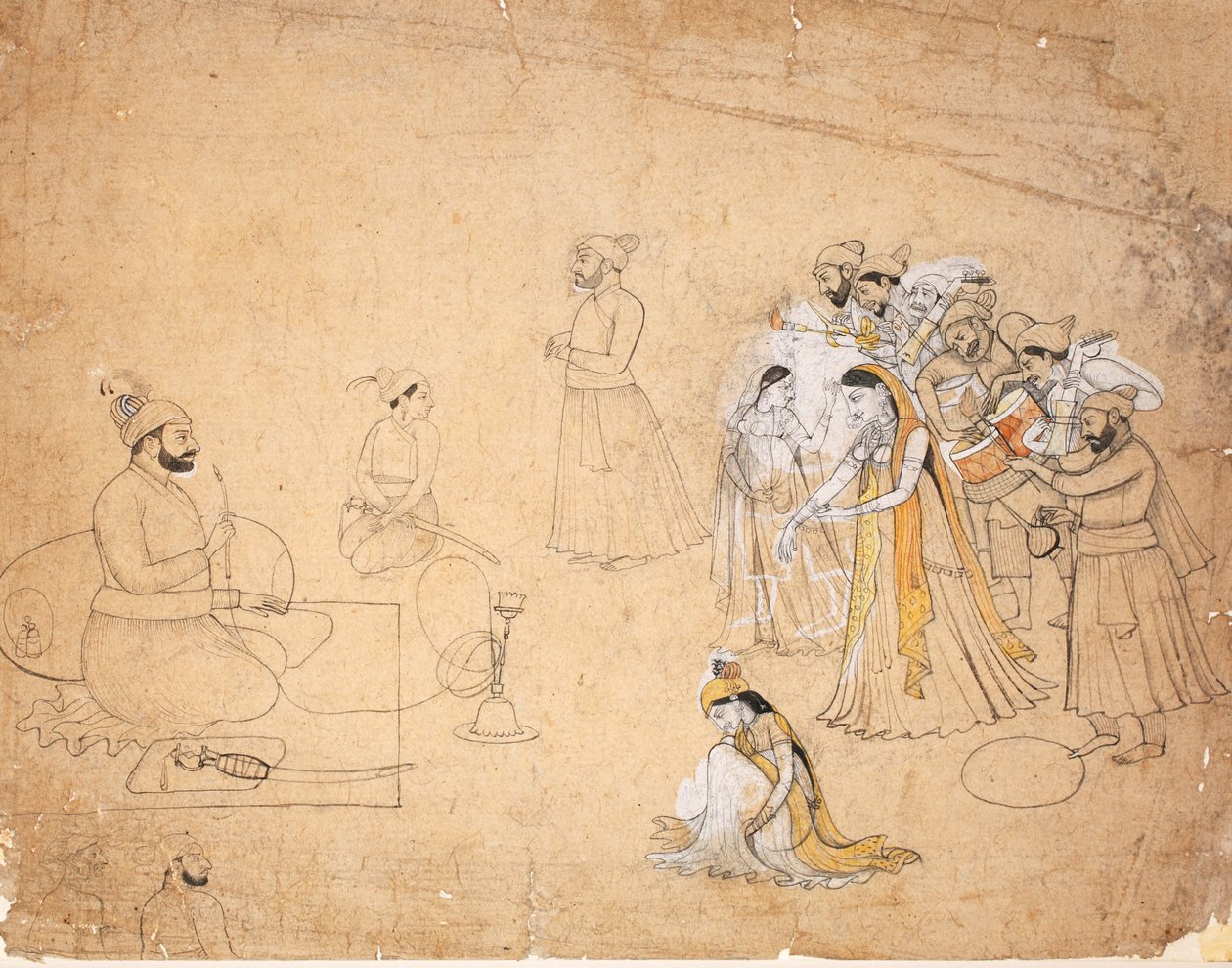 Tanssijoiden ja muusikoiden viihdyttämä raja, n. 1780 (paperilla läpinäkymätön wc) tekijältä Chajju