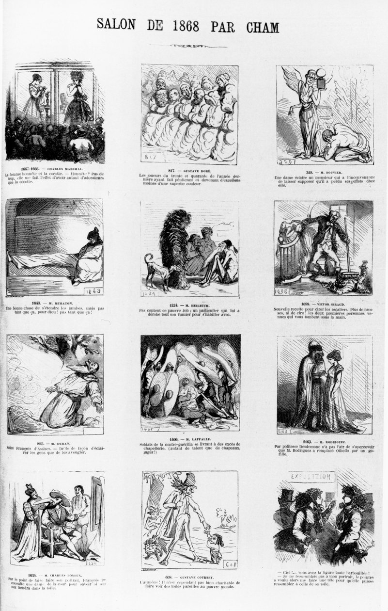 Salon Caricatures of the Paris Salon of 1868, Le Charivari -lehdestä, 31. toukokuuta 1868 tekijältä Cham