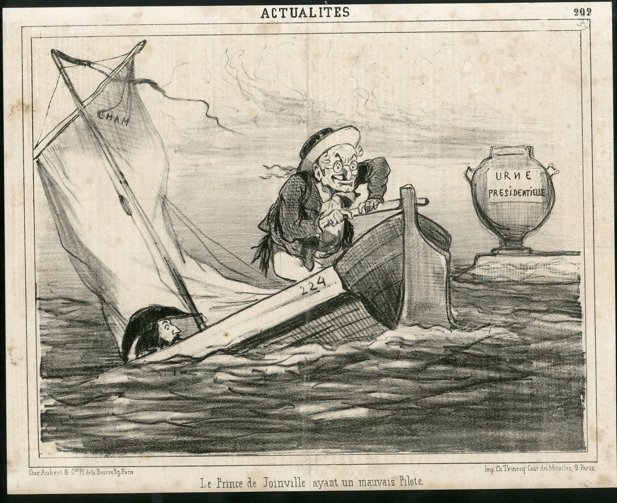 Kuva Chamista (1819-1879) Le Charivarissa, noin 1850 - Joinvillen prinssillä huono lentäjä - Vaalit, tasavallan presidentti, Maritime Marine Nautique Balneaire - Thiers Adolphe, Francois d