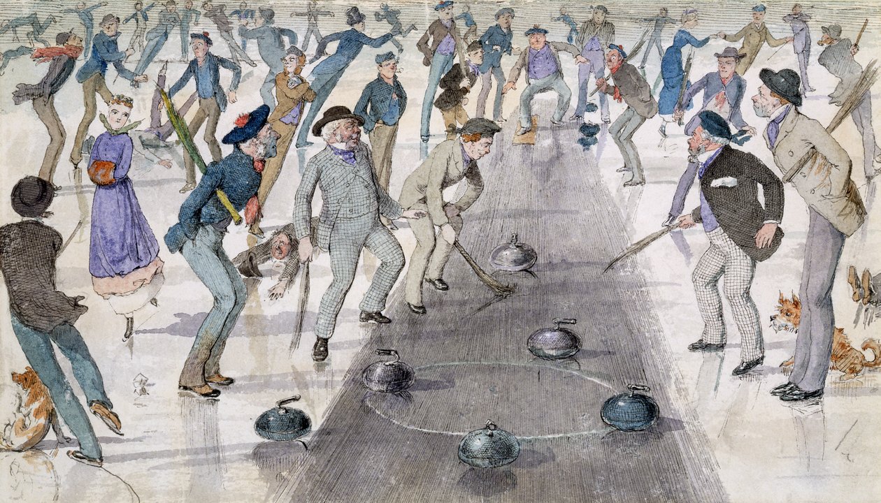 Curling Match Duddingston Lochilla (wc ja muste) tekijältä Charles Altamont Doyle