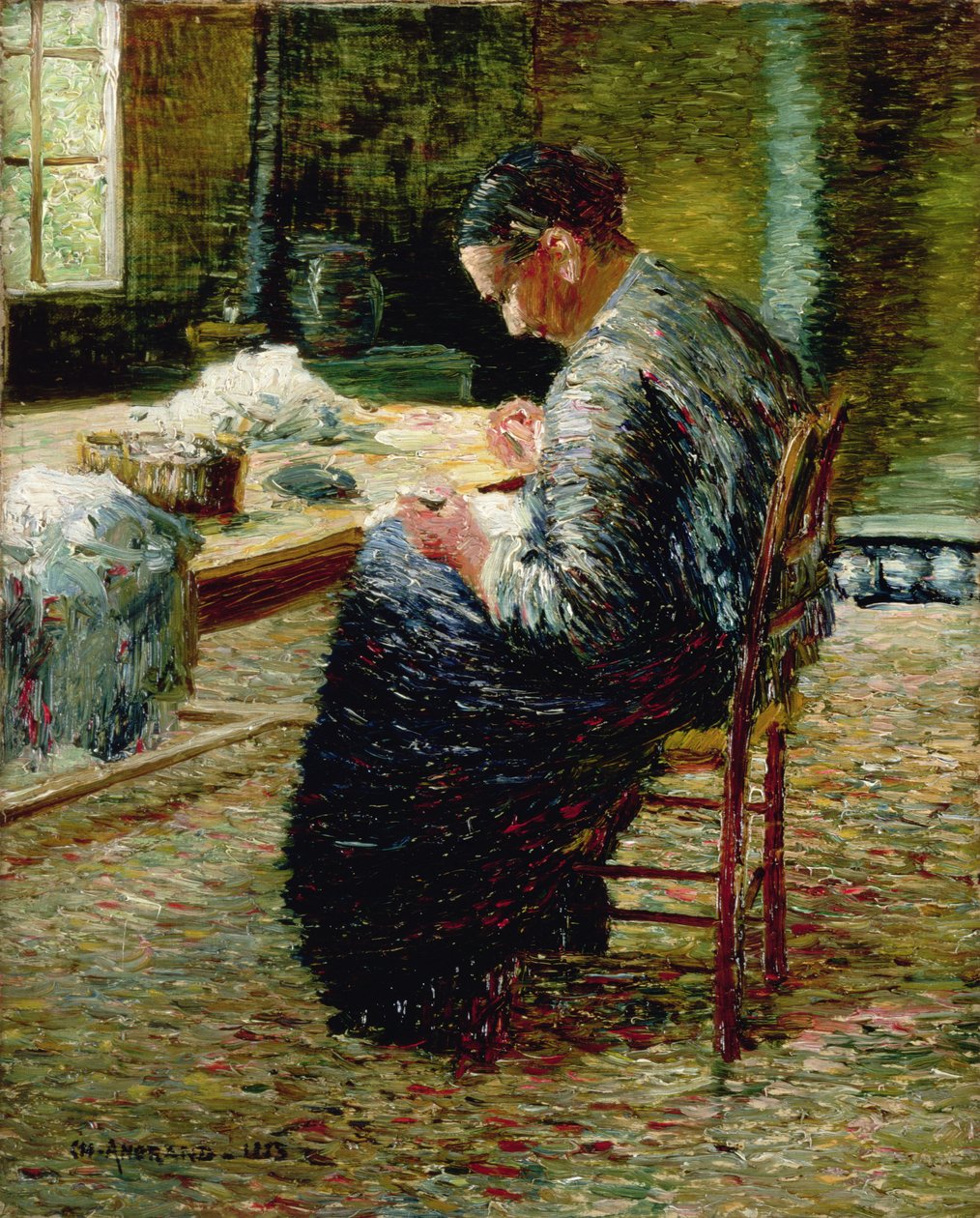 Muotokuva taiteilijaäidistä ompelemasta, 1885 tekijältä Charles Angrand