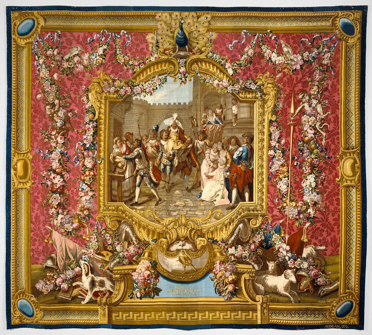 Sancho saapuu Baratarian saarelle, 1772 (silkki ja villa) tekijältä Charles Antoine Coypel