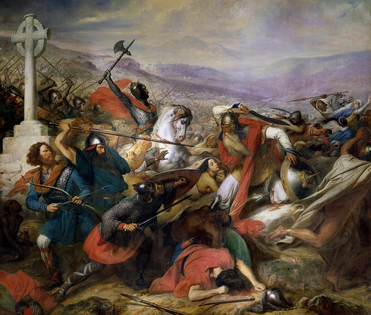 Poitiersin taistelu, 25. lokakuuta 732, voitti Charles Martel (688-741) 1837 tekijältä Carl von Steuben