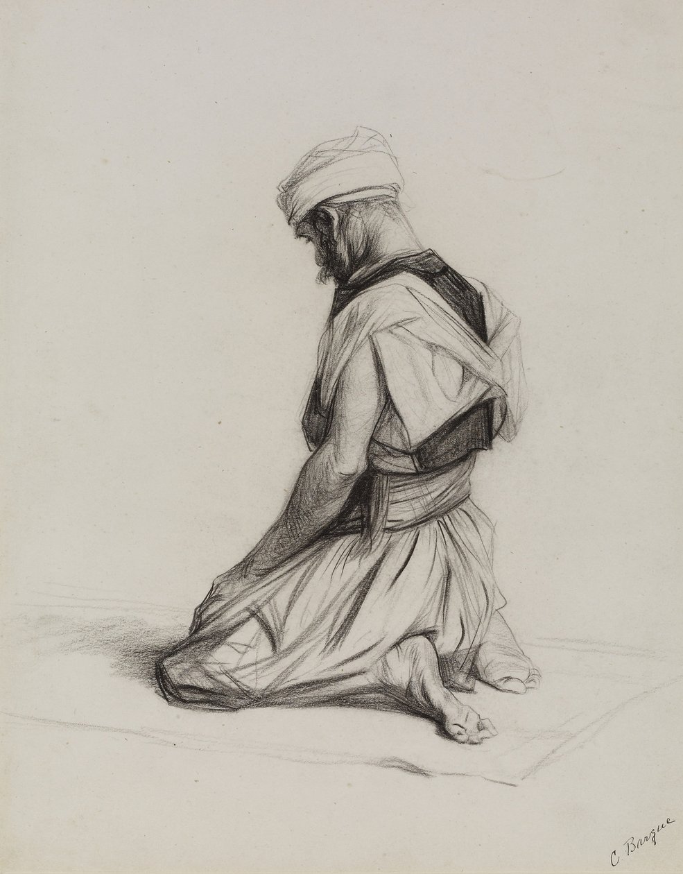Muslim at Prayer, 1883 (hiili paperilla) tekijältä Charles Bargue