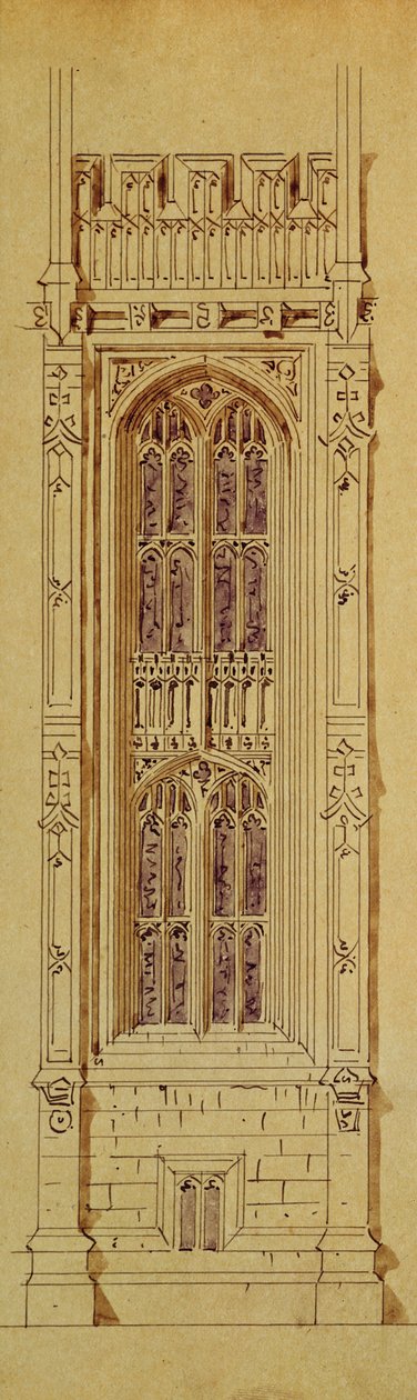 Tornin luonnos, New Palace of Westminsterin piirustuskansiosta (tussi ja tussipesu paperille). tekijältä Charles Barry
