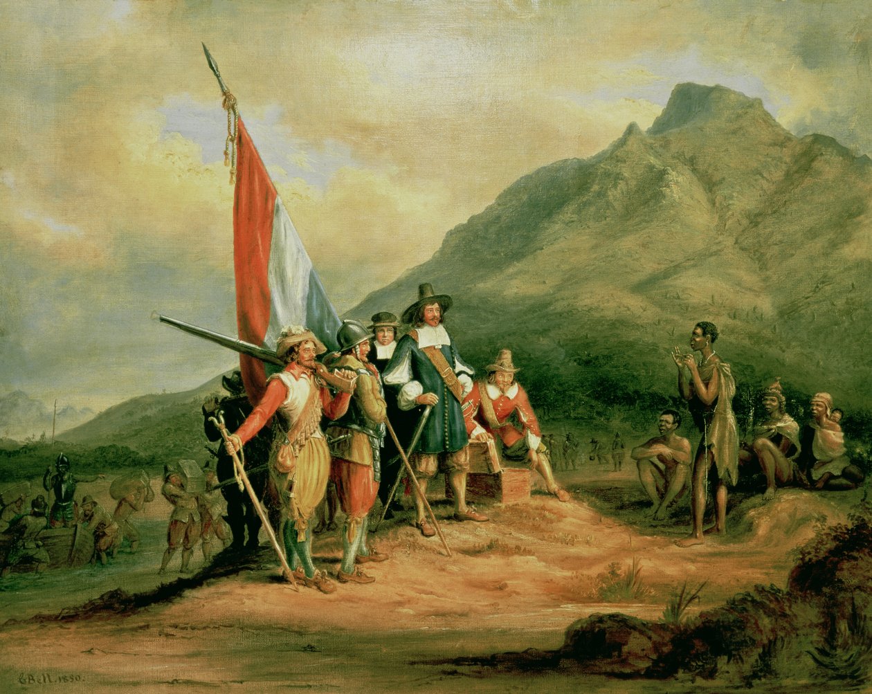 Jan van Riebeeckin (1619-77) maihinnousu 6. huhtikuuta 1652, 1850 tekijältä Charles Bell