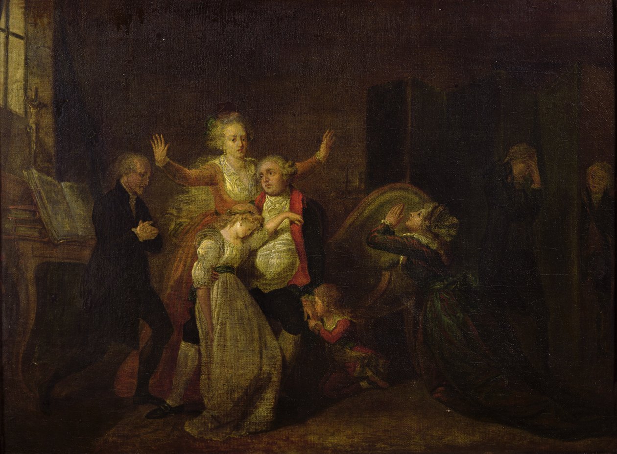 Ludvig XVI (1754-93) jättämässä hyvästit perheelleen temppelissä, 20. tammikuuta 1793 tekijältä Charles Benazech