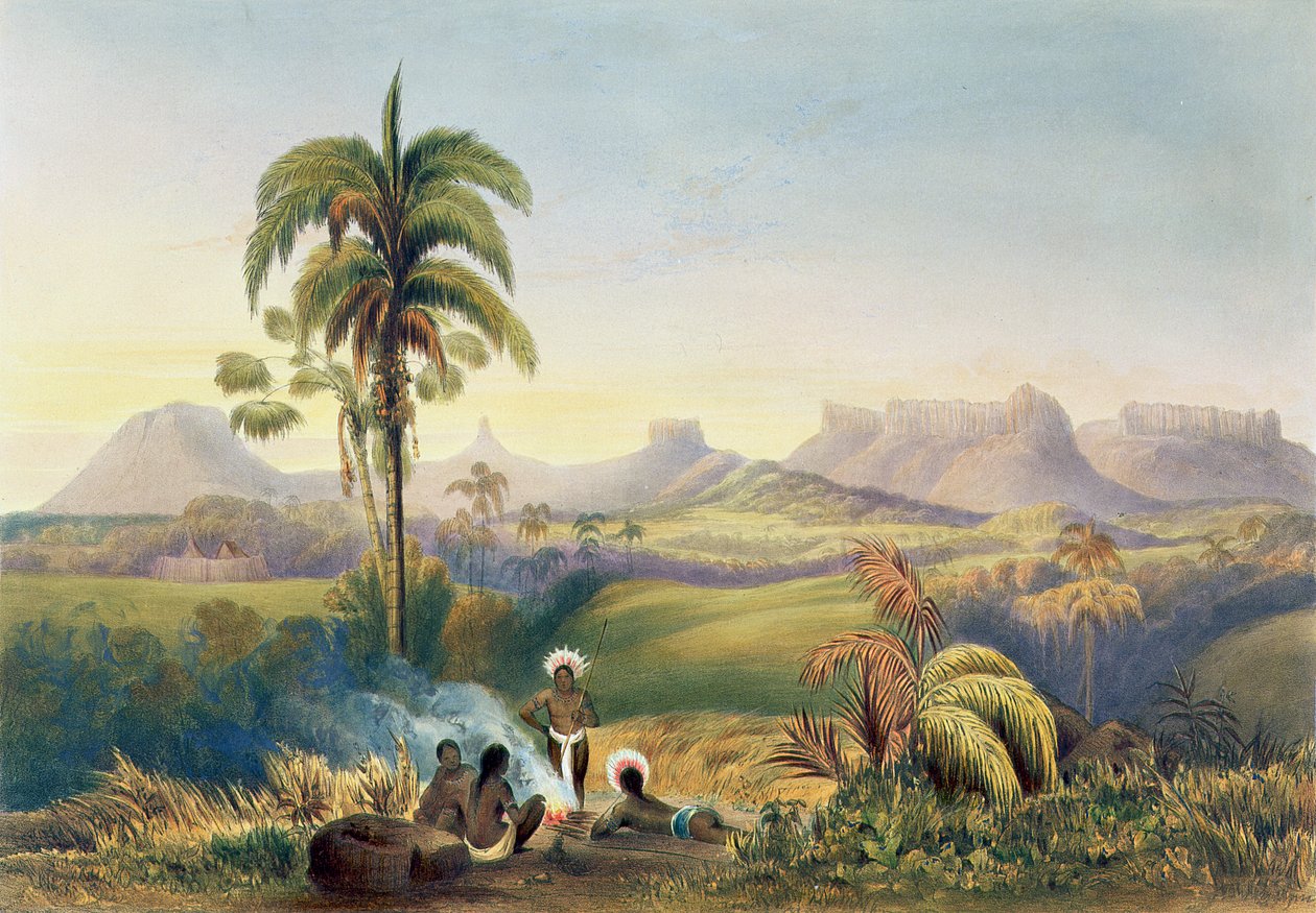Roraima, merkittävä hiekkakivivuoristo Guayanassa, teoksesta "Näkymät Guayanan sisätiloissa", kaivertanut George Barnard (fl.1832-90) pub. kirjoittanut Ackermann, 1840 tekijältä Charles Bentley