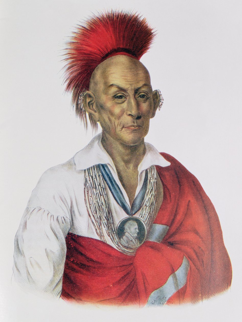 Ma-Ka-Tai-Me-She-Kia-Kiah tai Black Hawk, Sauk Brave, 1837, kuvitus teoksesta "The Indian Tribes of North America, Vol.2", Thomas L. McKenney ja James Hall, pub. kirjoittanut John Grant tekijältä Charles Bird King
