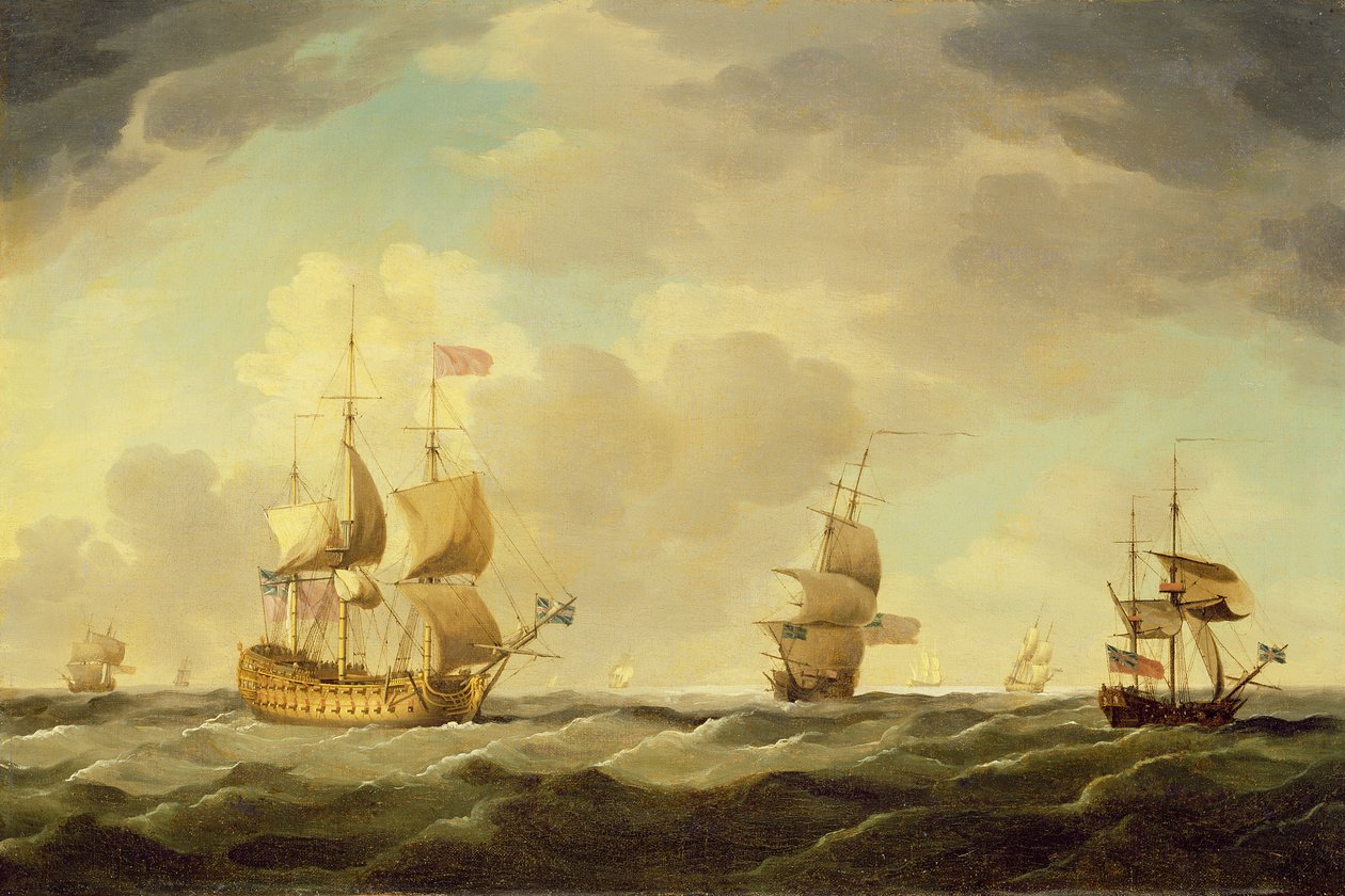 Englannin lippulaiva helpolla purjehduksella kohtuullisessa tuulessa, n. 1750 tekijältä Charles Brooking