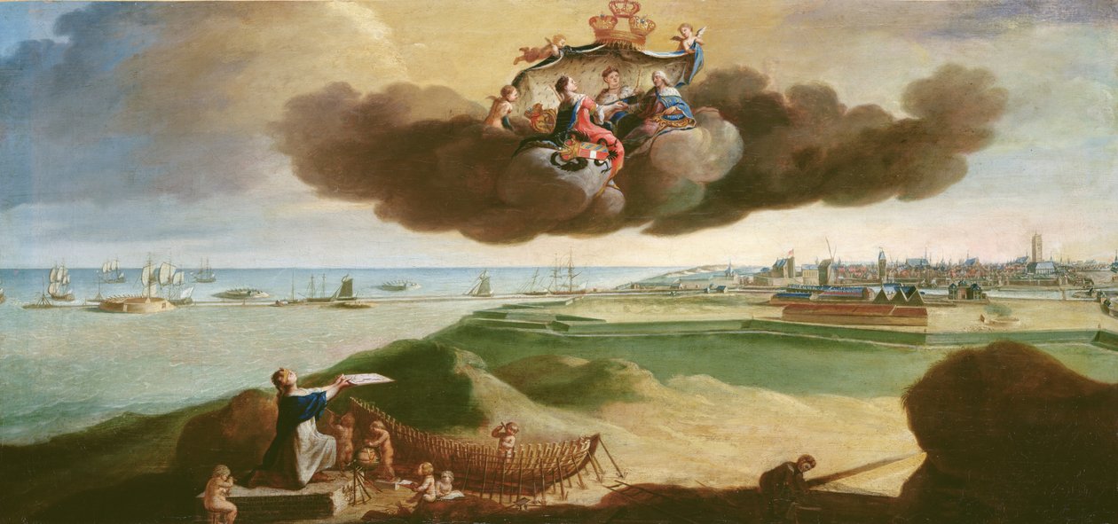 Dunkerquen kaupunki esittelee kunnostussuunnitelmansa Ludvig XV:lle (1710-74) 1758 tekijältä Charles Carlier