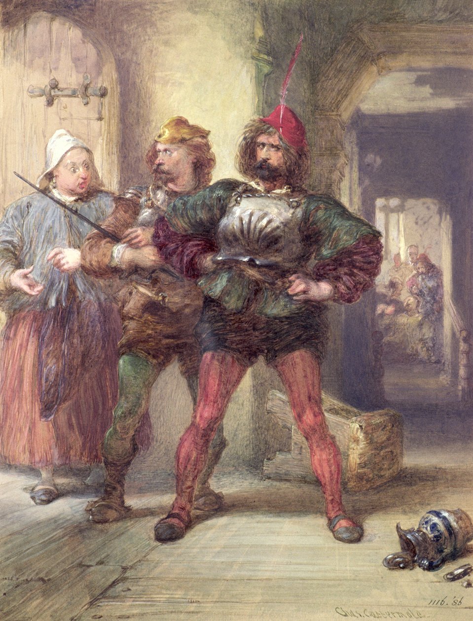Mistress Quickly, Nym ja Bardolph, Shakespearen Falstaff-näytelmistä, (piirustus) tekijältä Charles Cattermole