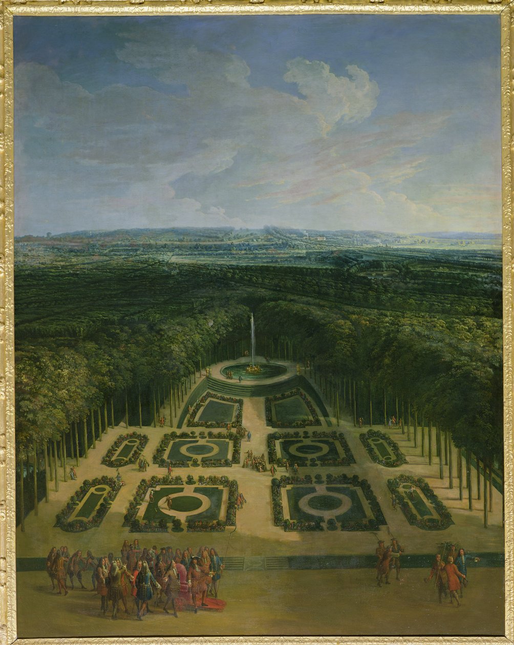 Ludvig XIV:n (1638-1715) kävelykatu Grand Trianonin puutarhassa, 1713. tekijältä Charles Chastelain