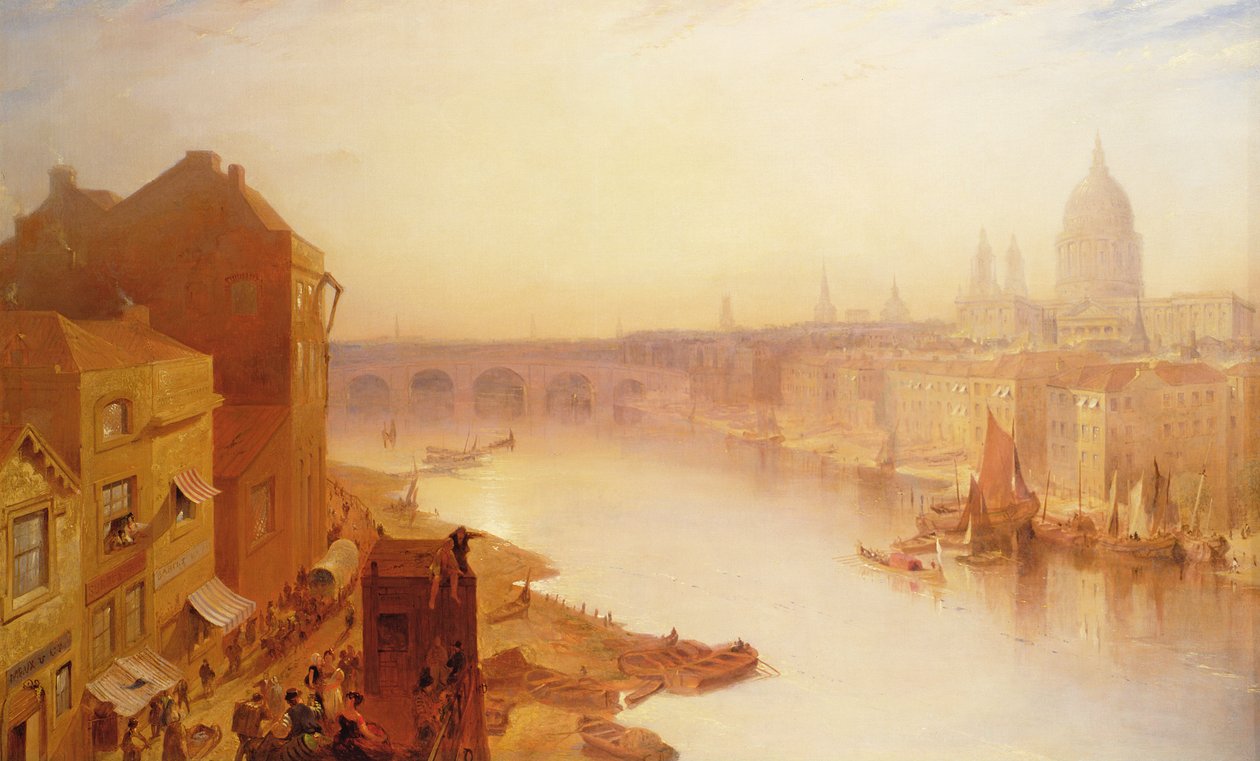 Pyhän Paavalin katedraali: Southwark Bridgestä, 1800-luku tekijältä Charles Claude Pyne