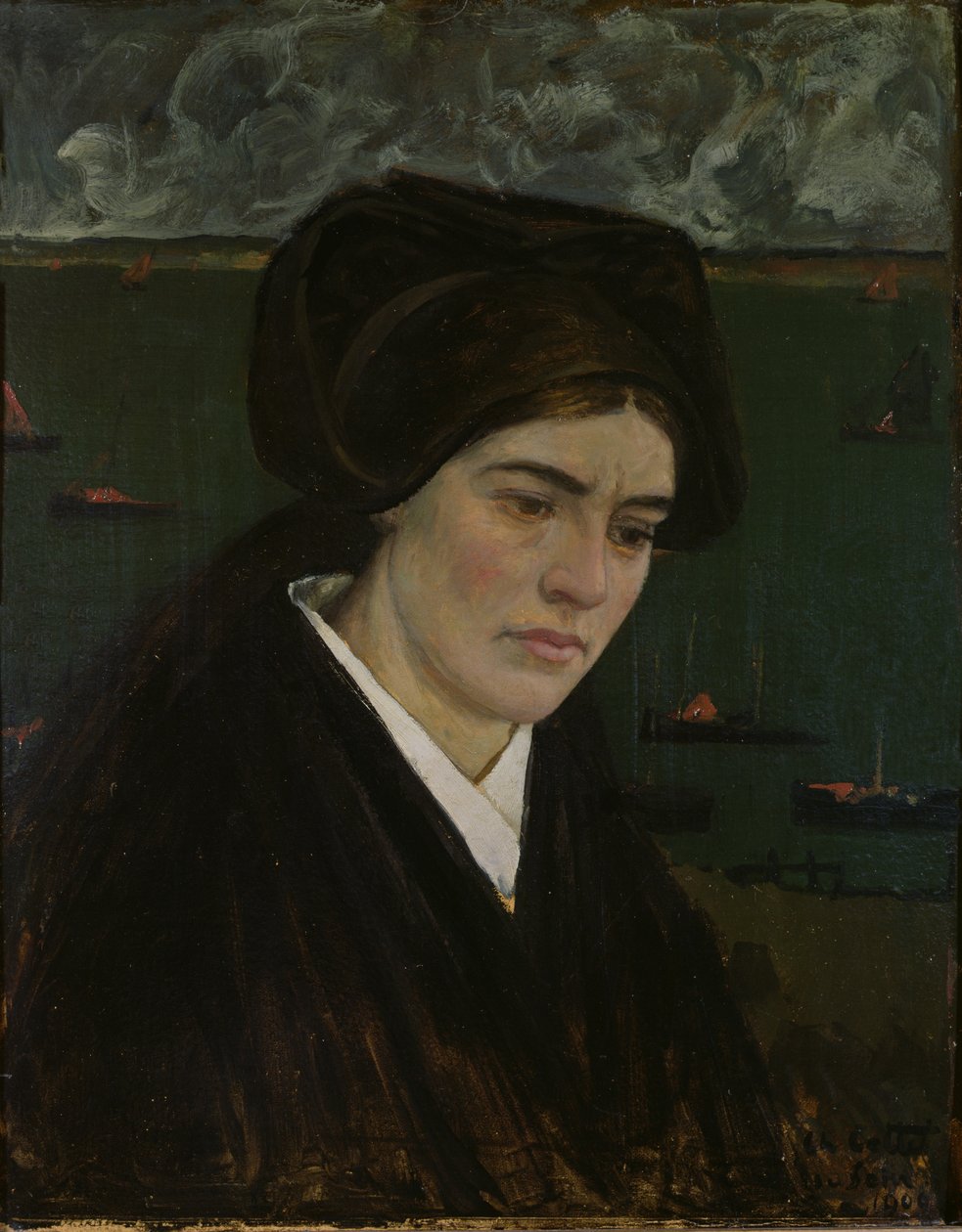 Nuori nainen Ile de Seinissä, 1909 (öljy kortille) tekijältä Charles Cottet