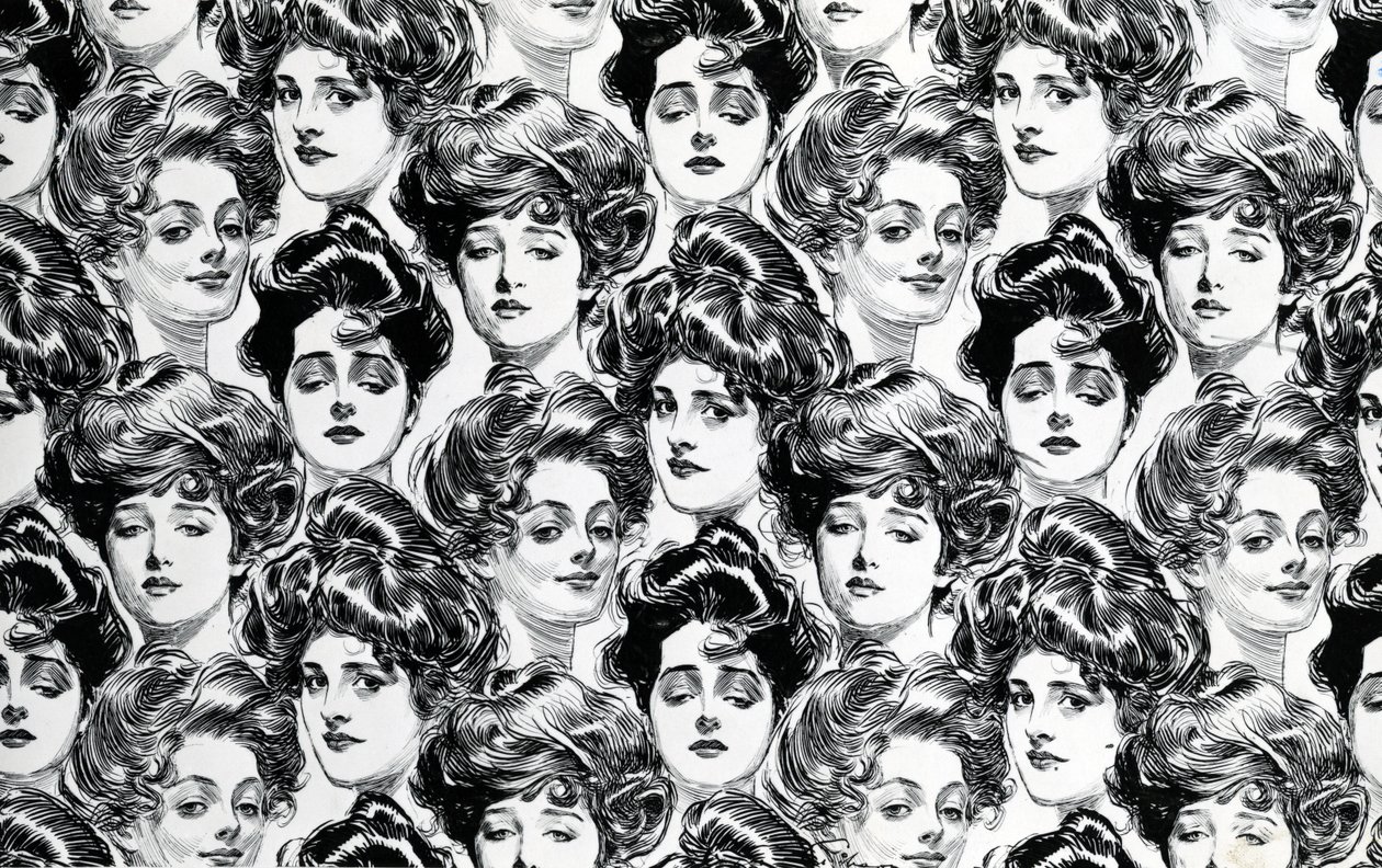 Suunnittelu tapetille, sopii poikamiesasuntoon, 1902 tekijältä Charles Dana Gibson