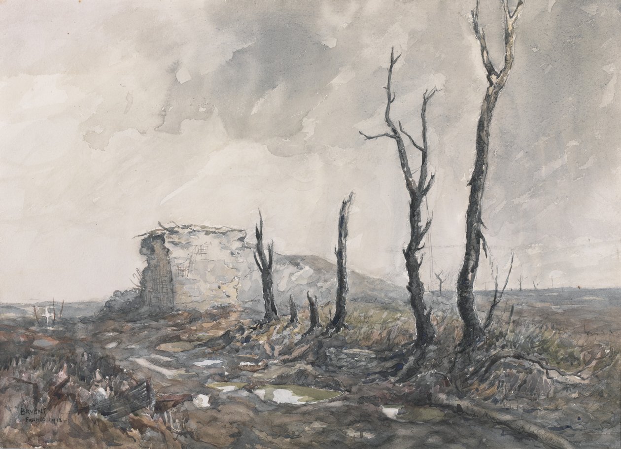 Gibraltar, vahvuus, Pozieres, 1918 (wc ja hiili paperilla) tekijältä Charles David Jones Bryant