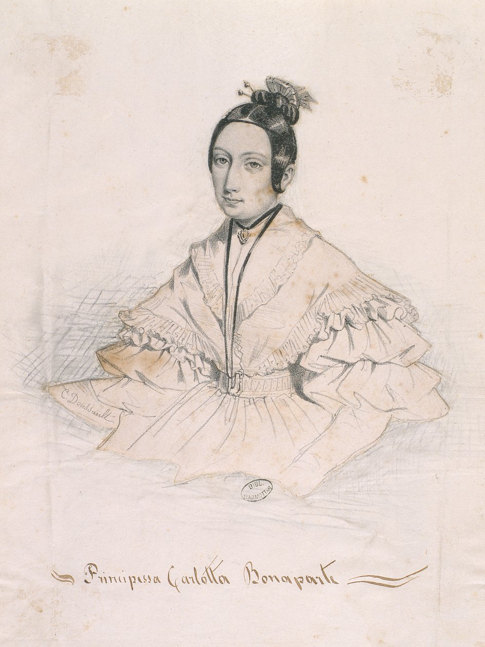 Prinsessa Charlotte Bonaparte (värinen kaiverrus) tekijältä Charles Doussault