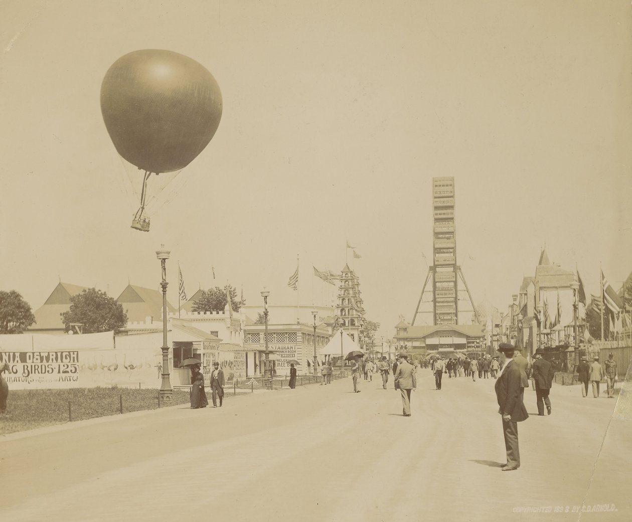 Vankeudessa oleva ilmapallo ja maailmanpyörä, World Columbian Exposition, Chicago tekijältä Charles Dudley Arnold