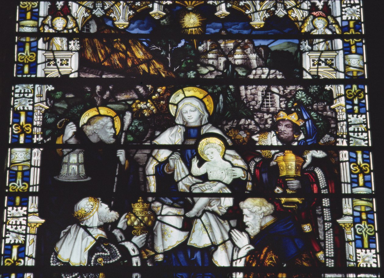 Kempe und Co:n valmistama "Adoration of the Magi". (lasimaalauksia) tekijältä Charles E. Kempe