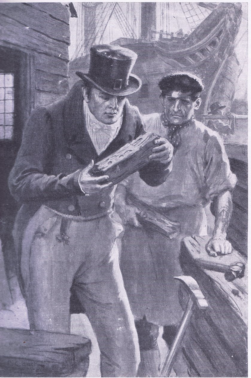 Brunel näkee teredon kaivaman laivan puun, joka inspiroi hänen ideaansa kaivautua Thamesin alle (litho) tekijältä Charles Edmund Brock
