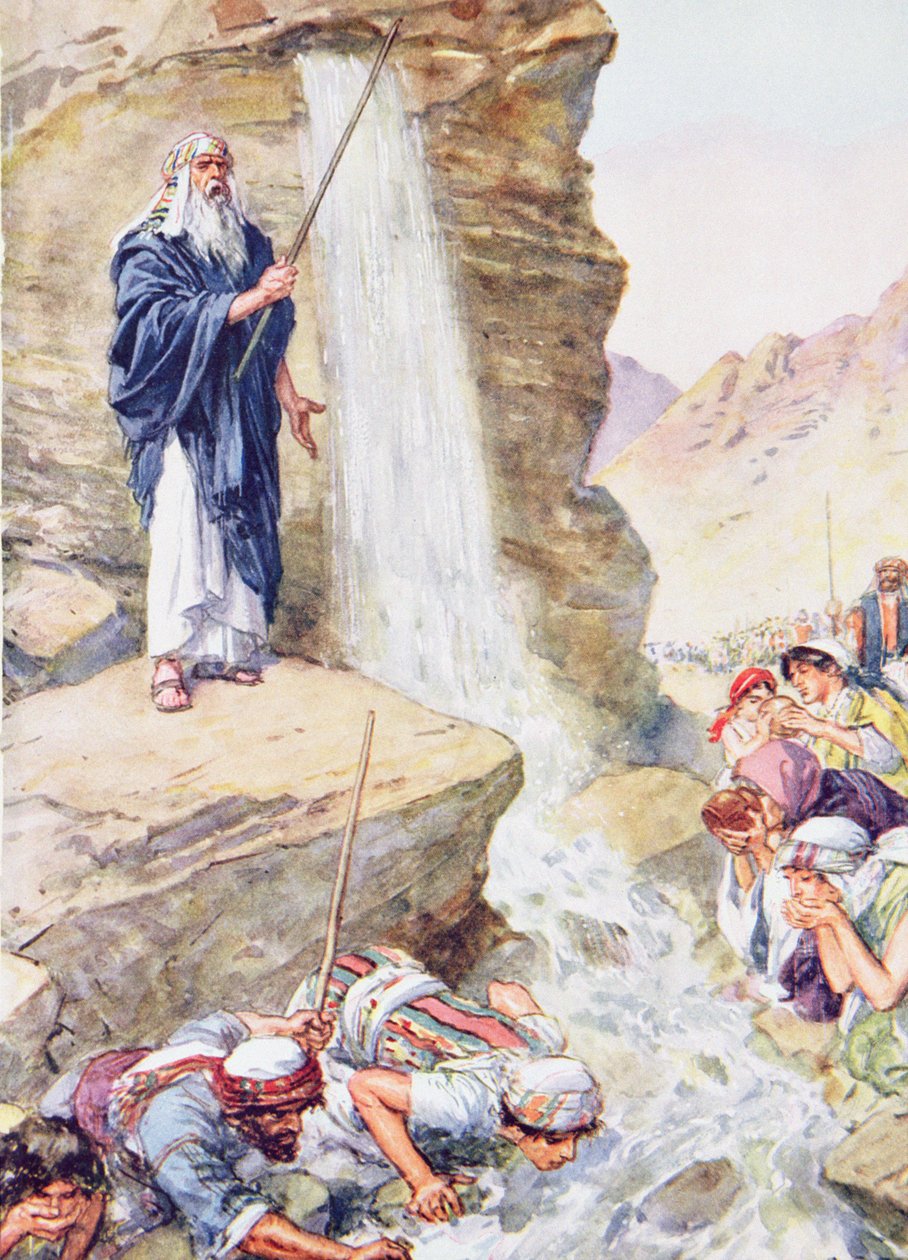"Huuvoen avukseen Jehovan nimeä, hän löi kallioon", esimerkki teoksesta "Raamatun kautta", Virtue Publishing, 1928 tekijältä Charles Edmund Brock