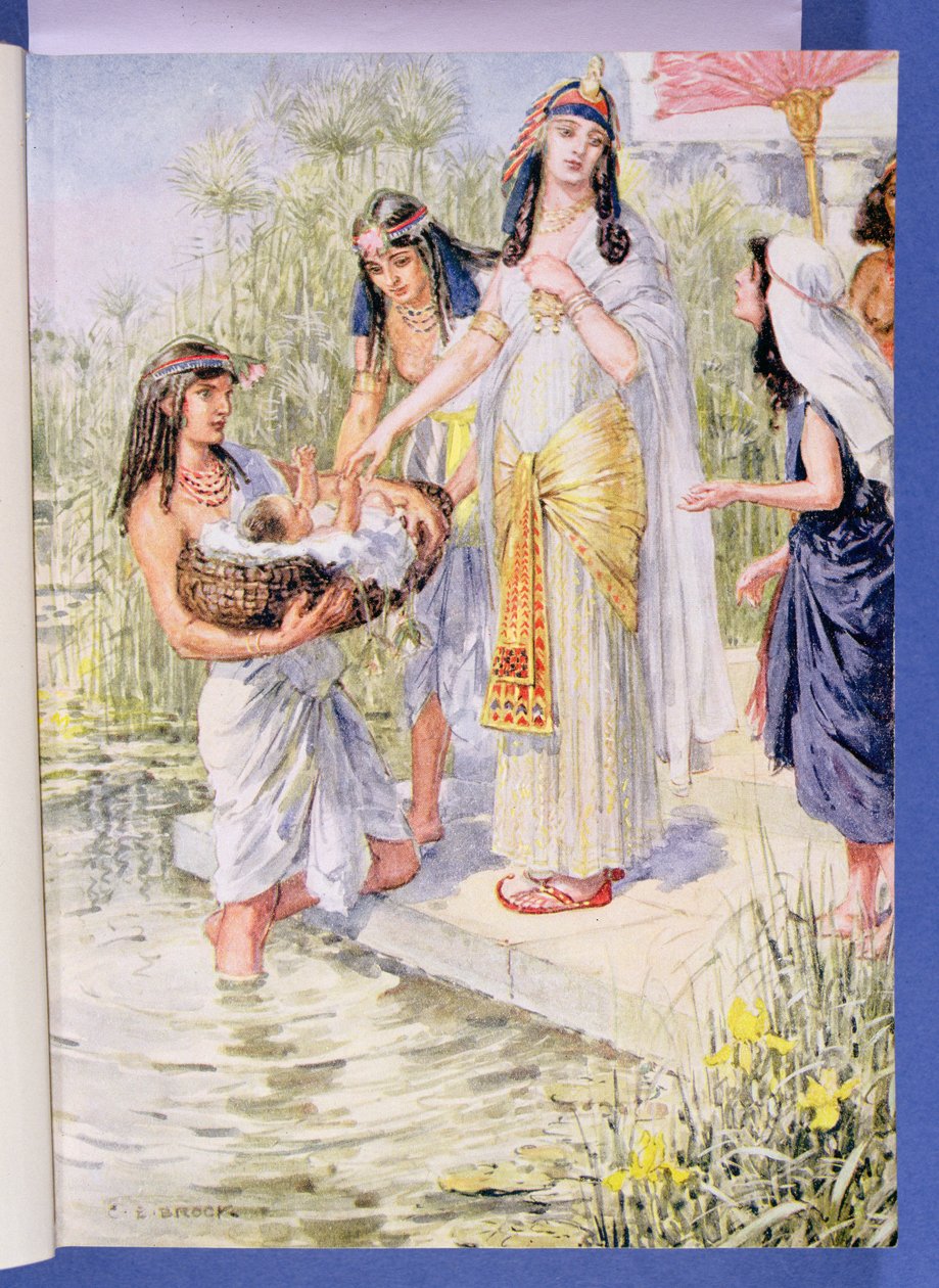 "Miriam uskalsi tulla lähemmäksi", kuvitus teoksesta "Through the Bible", Venture Publishing, 1928 tekijältä Charles Edmund Brock