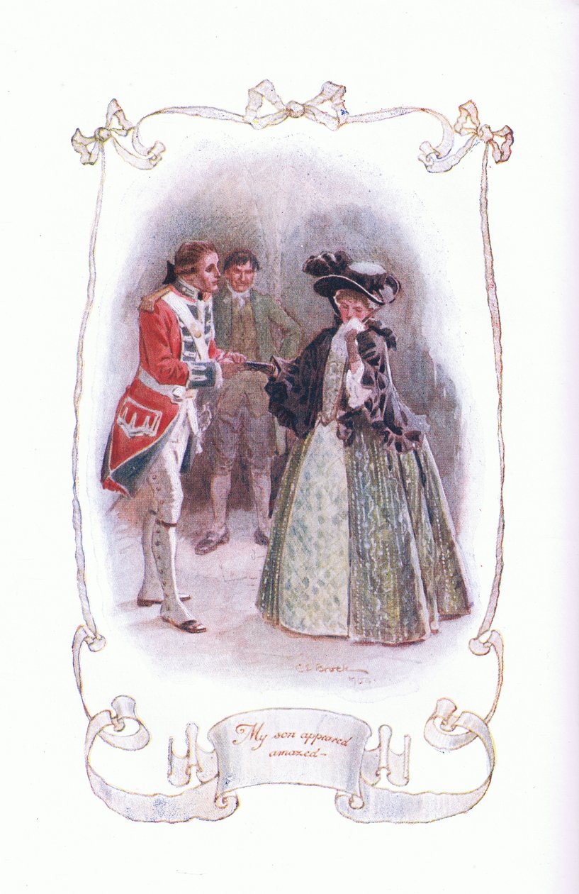 Poikani ilmestyi hämmästyneenä, J M Dent & Son Ltd:n 1920-luvulla julkaisemasta The Vicar of Wakefield -kirjasta. tekijältä Charles Edmund Brock