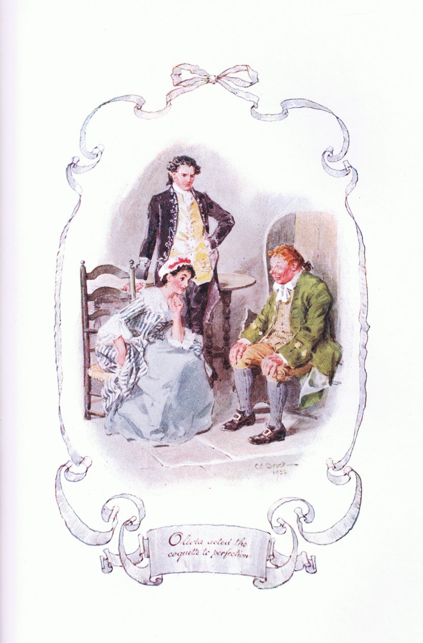 Olivia näytteli kokettia täydellisesti, J M Dent & Son Ltd:n julkaisemasta The Vicar of Wakefieldistä, 1920-luku. tekijältä Charles Edmund Brock